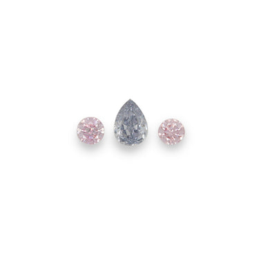 0.19CT = 3 X FANCY PINK-FANCY GREY BLUE/SI1 PEARSHAPED/ROUND BRILLIANT CUT ARGYLE PINK DIAMONDS - IGI COLLECTORS EDITION