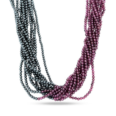 12 STRAND HAEMATITE AND GARNET NECKLET WITH 9CT WHITE GOLD DIAMOND SET CLASP