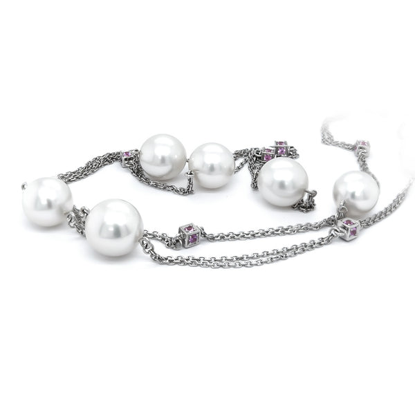 KAILIS 'OPERA CONSTELLATION' 18CT WHITE GOLD PEARL AND PINK SAPPHIRE NECKLACE (Image 2)