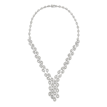 PLATINUM CASCADING DIAMOND HALO NECKLACE