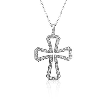 18CT WHITE GOLD OPEN DIAMOND TEMPLER CROSS NECKLACE