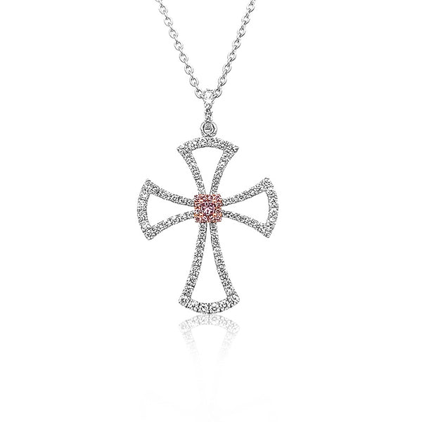 PINK AND WHITE DIAMOND TEMPLAR CROSS NECKLACE (Image 1)