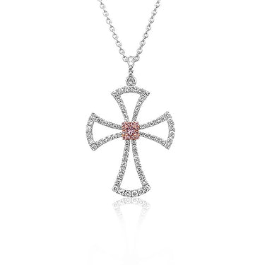PINK AND WHITE DIAMOND TEMPLAR CROSS NECKLACE