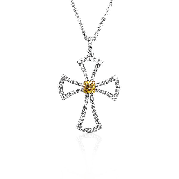 FANCY YELLOW AND WHITE DIAMOND TEMPLAR CROSS NECKLACE (Image 1)