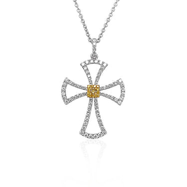 FANCY YELLOW AND WHITE DIAMOND TEMPLAR CROSS NECKLACE