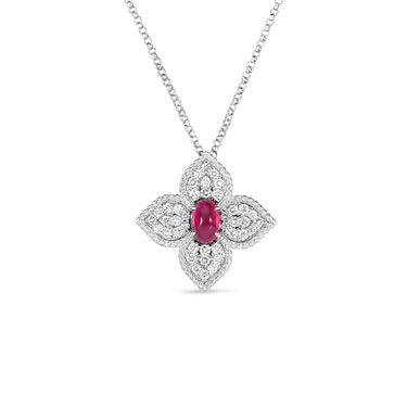 ROBERTO COIN 'PRINCESS FLOWER' 18CT WHITE GOLD RUBY AND DIAMOND NECKLACE