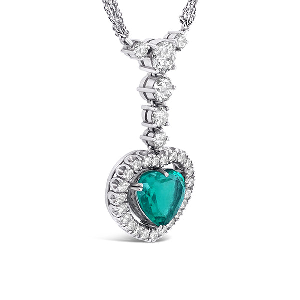 18CT WHITE GOLD COLOMBIAN EMERALD AND DIAMOND NECKLET (Image 2)
