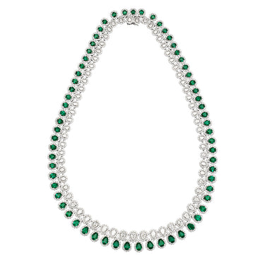 18CT WHITE GOLD EMERALD & DIAMOND NECKLACE