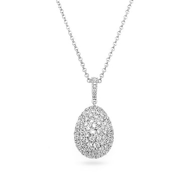NEW ITALIAN ART 18CT WHITE GOLD EGG-SHAPED DIAMOND NECKLACE