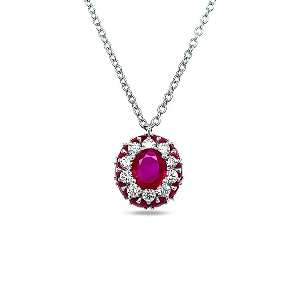 NEW ITALIAN ART 18CT WHITE GOLD RUBY AND DIAMOND PENDANT (Image 2)