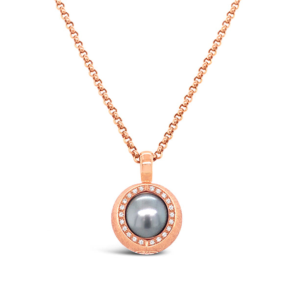 JORG HEINZ 18CT ROSE GOLD NATURAL BROWN AND WHITE DIAMOND TAHITIAN PEARL MAGIC PENDANT (Image 1)