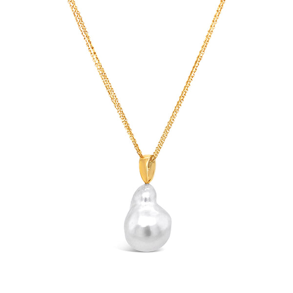 18CT YELLOW GOLD SOUTH SEA BAROQUE PEARL DROP PENDANT (Image 1)