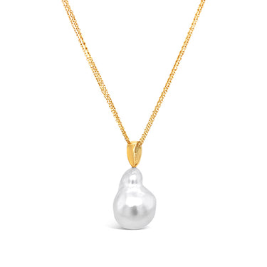 18CT YELLOW GOLD SOUTH SEA BAROQUE PEARL DROP PENDANT