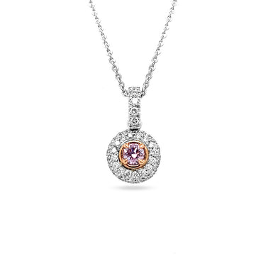 18CT ROSE GOLD AND 18CT WHITE GOLD ARGYLE PINK DIAMOND AND WHITE DIAMOND PAVE SET PENDANT