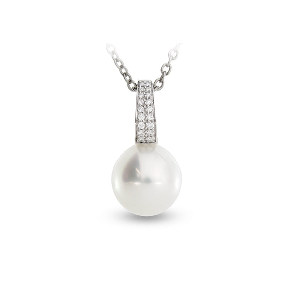 AUTORE 18CT WHITE GOLD SOUTH SEA PEARL AND DIAMOND DROP PENDANT (Image 1)