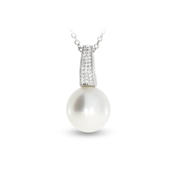 AUTORE 18CT WHITE GOLD SOUTH SEA PEARL AND DIAMOND DROP PENDANT (Image 1)