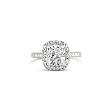 PLATINUM 2.14CT CUSHION CUT CLAW SET GRACE RING