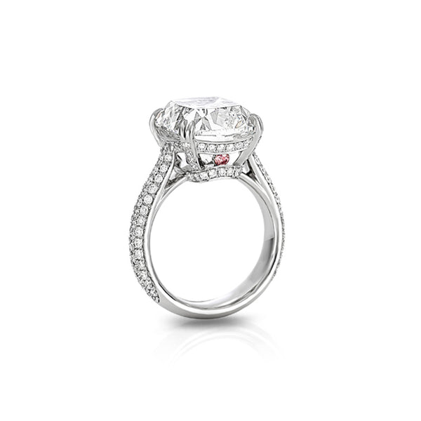 PLATINUM 9.75CT CUSHION CUT DIAMOND WITH ARGYLE PINK DIAMOND PAVE SET RING (Image 4)