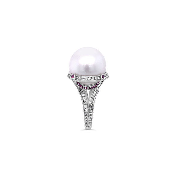 SOUTH SEA PEARL, RUBY AND DIAMOND RING IN 18CT WHITE GOLD (Image 4)