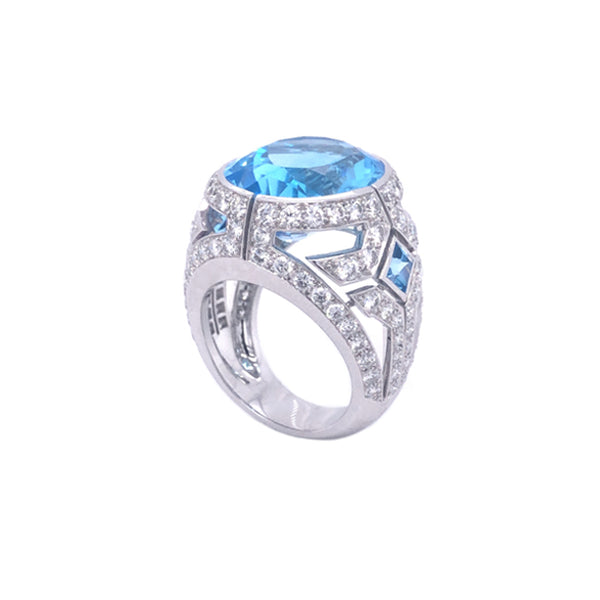 BLUE TOPAZ AND DIAMOND COCKTAIL RING SET IN 18CT WHITE GOLD (Image 3)