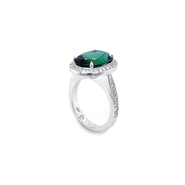 7.02CT OVAL CUT GREEN TOURMALINE AND DIAMOND RING (Image 2)