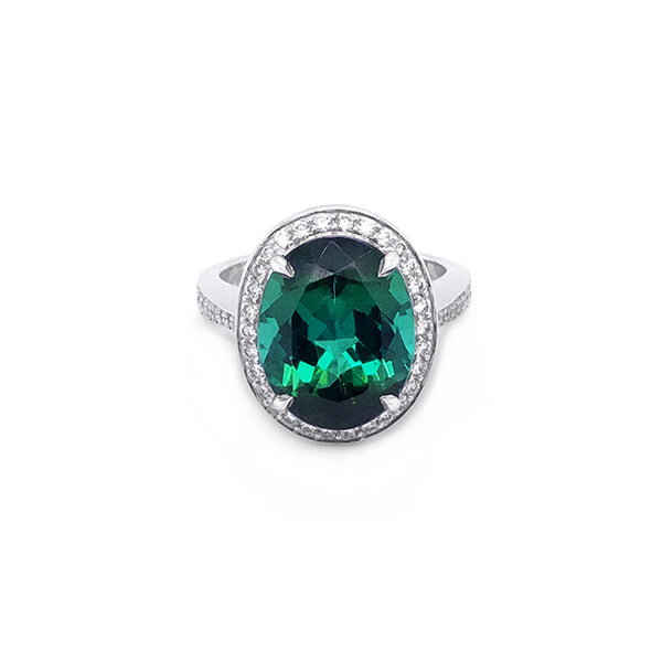 7.02CT OVAL CUT GREEN TOURMALINE AND DIAMOND RING (Image 1)