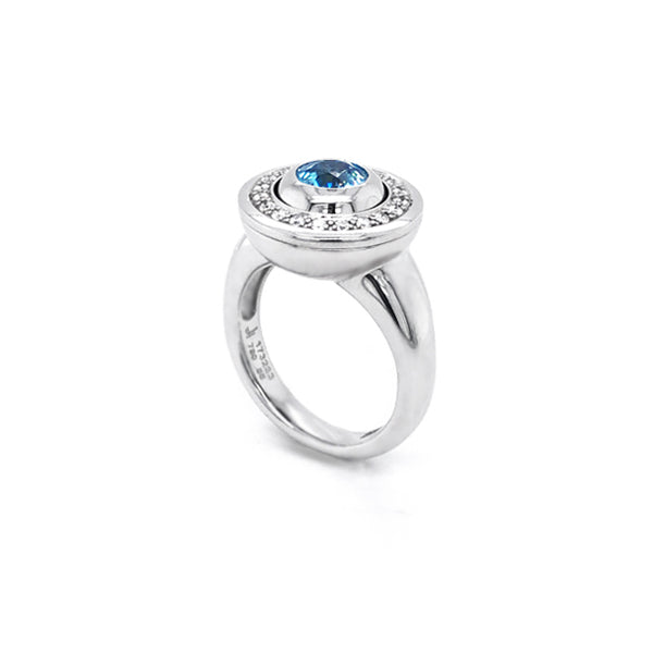 JORG HEINZ 'MAGIC' 18CT WHITE GOLD BLUE ZIRCON BLACK AND WHITE DIAMOND RING (Image 5)