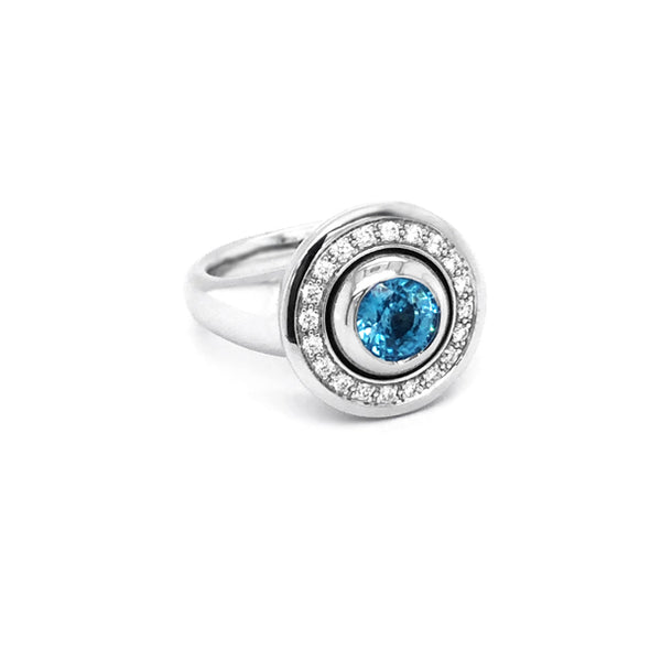 JORG HEINZ 'MAGIC' 18CT WHITE GOLD BLUE ZIRCON BLACK AND WHITE DIAMOND RING (Image 3)