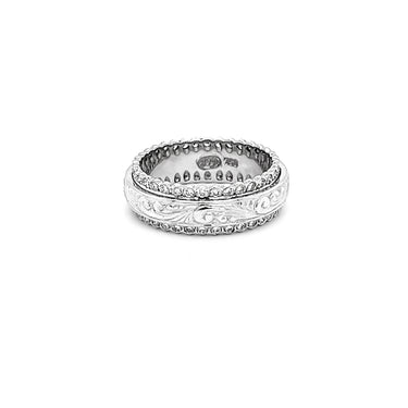 18CT WHITE GOLD HAND ENGRAVED DIAMOND DRESS RING