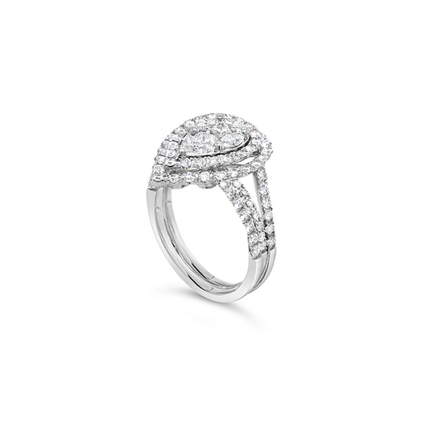 18CT WHITE GOLD PEARSHAPED DOUBLE HALO DIAMOND DRESS RING (Image 2)