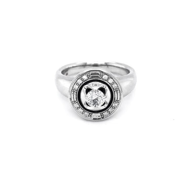 JORG HEINZ 'MAGIC' 18CT WHITE GOLD BLACK AND WHITE DIAMOND RING