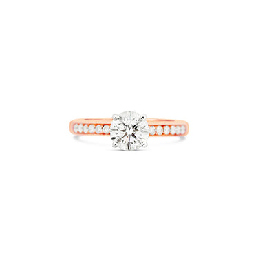 18CT ROSE AND WHITE GOLD ROUND BRILLIANT CUT DIAMOND RING