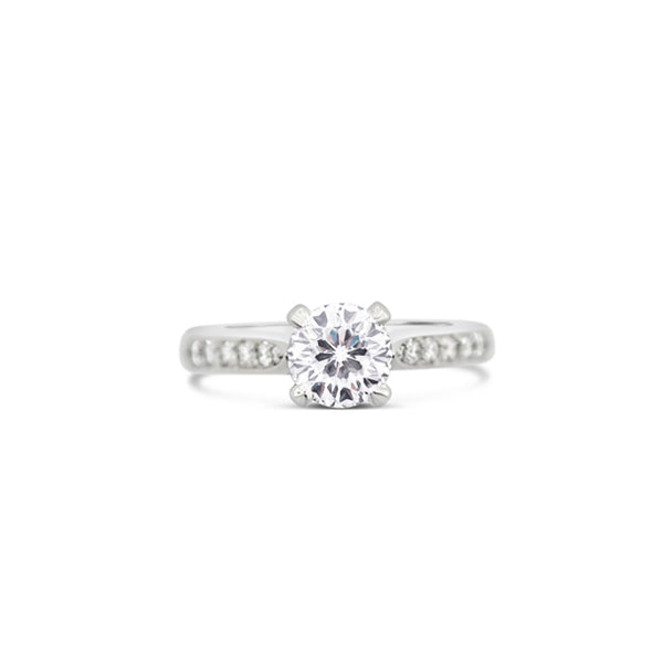 PLATINUM 1.08CT CENTO CUT DIAMOND AND PAVE SET ROUND BRILLIANT CUT DIAMOND RING (Image 1)