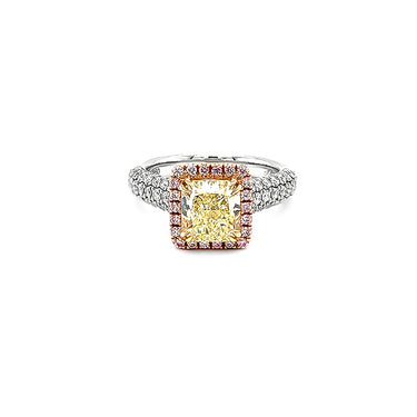 2.16CT FANCY YELLOW DIAMOND AND ARGYLE PINK DIAMOND RING