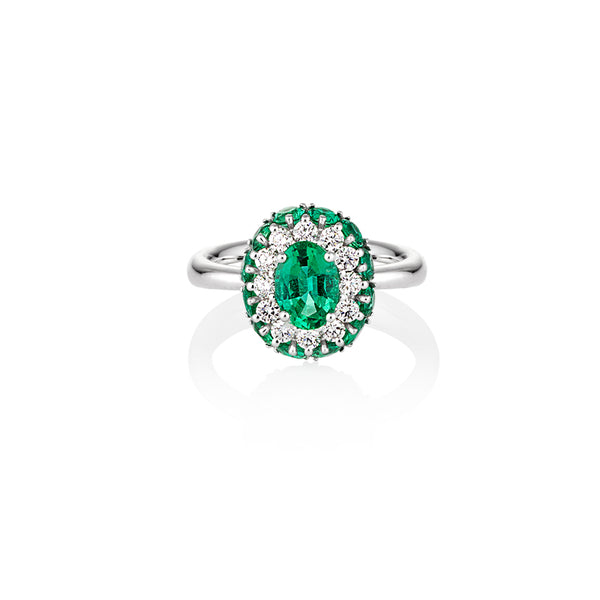 NEW ITALIAN ART 18CT WHITE GOLD EMERALD AND DIAMOND RING (Image 2)