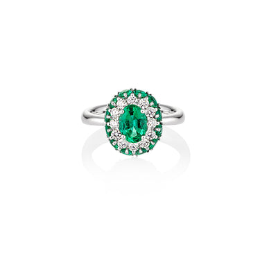 NEW ITALIAN ART 18CT WHITE GOLD EMERALD AND DIAMOND RING