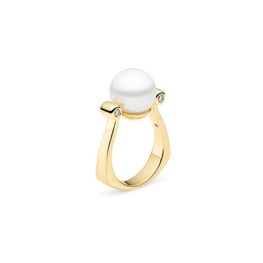 KAILIS 'OLYMPUS' 18CT YELLOW GOLD AUSTRALIAN SOUTH SEA PEARL AND DIAMOND RING