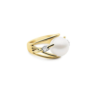 KAILIS 'ORBIT' 18CT YELLOW GOLD SOUTH SEA PEARL AND DIAMOND RING