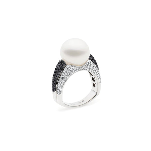 KAILIS 'SHIMMER VIBRANCE' 18CT WHITE GOLD SOUTH SEA PEARL, BLACK DIAMOND AND WHITE DIAMOND RING (Image 1)