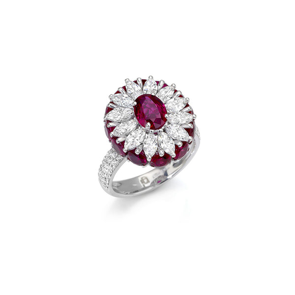 NEW ITALIAN ART 18CT WHITE GOLD RUBY AND DIAMOND DRESS RING (Image 3)