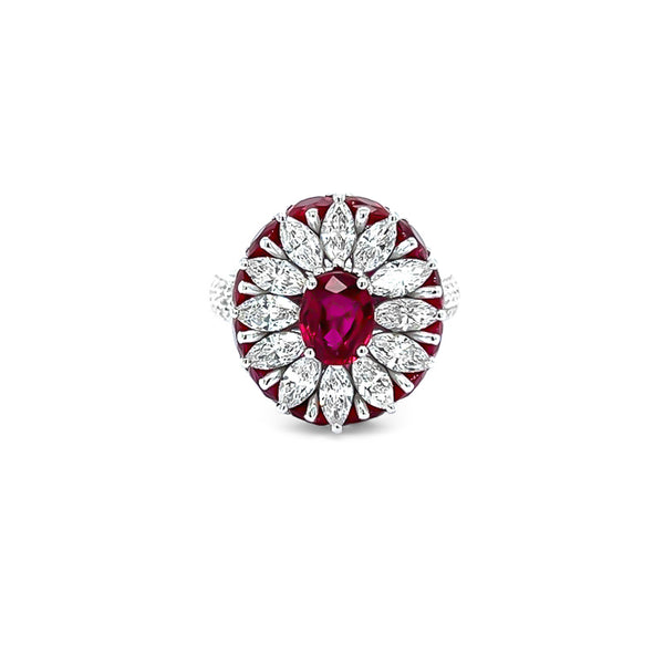 NEW ITALIAN ART 18CT WHITE GOLD RUBY AND DIAMOND DRESS RING (Image 2)