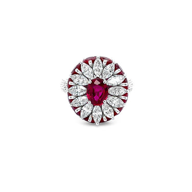 NEW ITALIAN ART 18CT WHITE GOLD RUBY AND DIAMOND DRESS RING