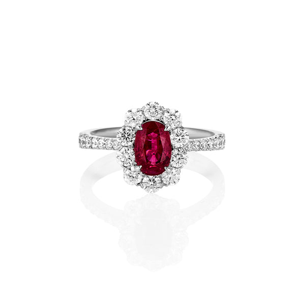 18CT WHITE GOLD 1.10CT BURMESE RUBY & DIAMOND RING (Image 1)