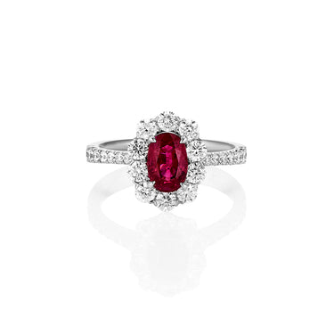 18CT WHITE GOLD 1.10CT BURMESE RUBY & DIAMOND RING