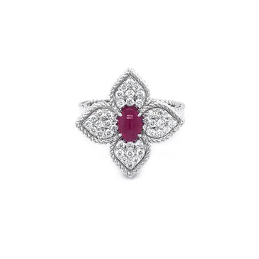ROBERTO COIN 'PRINCESS FLOWER' 18CT WHITE GOLD RUBY AND DIAMOND RING
