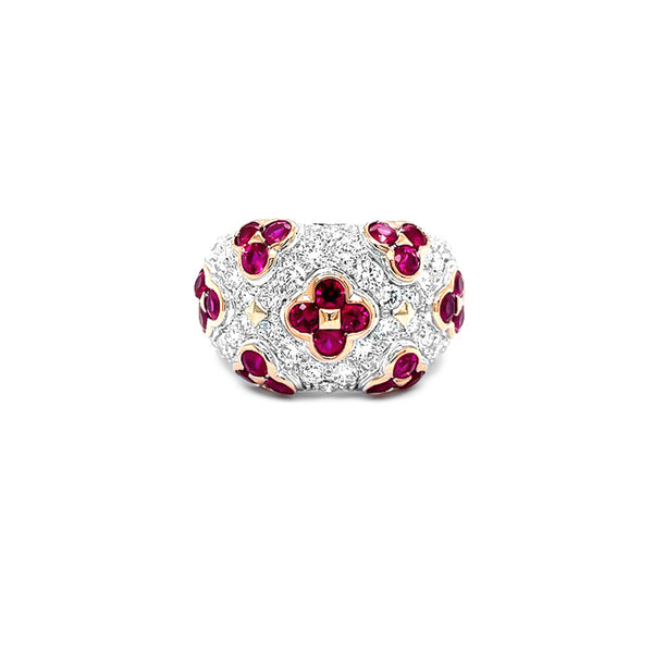 NEW ITALIAN ART 'FLOWER' 18CT WHITE GOLD RUBY AND DIAMOND DRESS RING (Image 2)