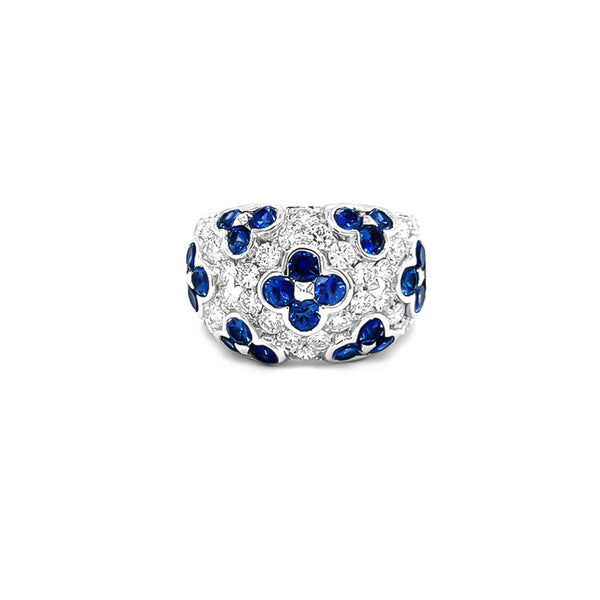 NEW ITALIAN ART 'FLOWER' 18CT WHITE GOLD BLUE SAPPHIRE AND DIAMOND DRESS RING (Image 2)