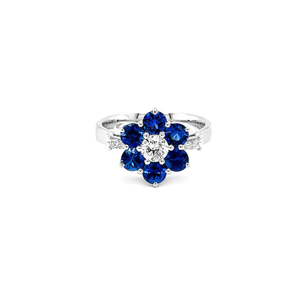 NEW ITALIAN ART 18CT WHITE GOLD CEYLON SAPPHIRE AND DIAMOND DRESS RING (Image 2)