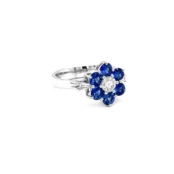 NEW ITALIAN ART 18CT WHITE GOLD CEYLON SAPPHIRE AND DIAMOND DRESS RING (Image 3)