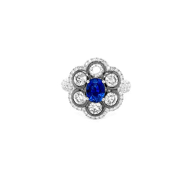 'GLAMOUR' 18CT WHITE GOLD SAPPHIRE AND DIAMOND DRESS RING